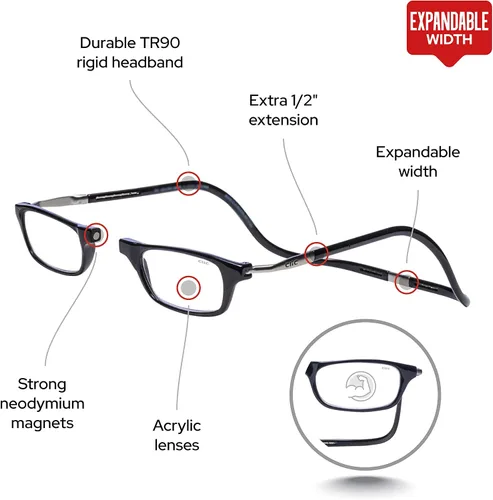 Vista 3 de Anteojos de lectura con sujección magnética con estuche de microfibra de regalo de Clic XXL Negro 1
