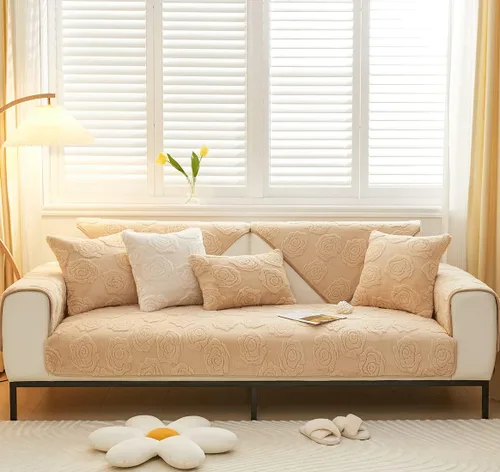 Vista 2 de vctops Funda de sofá jacquard con diseño de rosas y flores, de felpa suave, antideslizante, mullida, protector de muebles para sala de estar