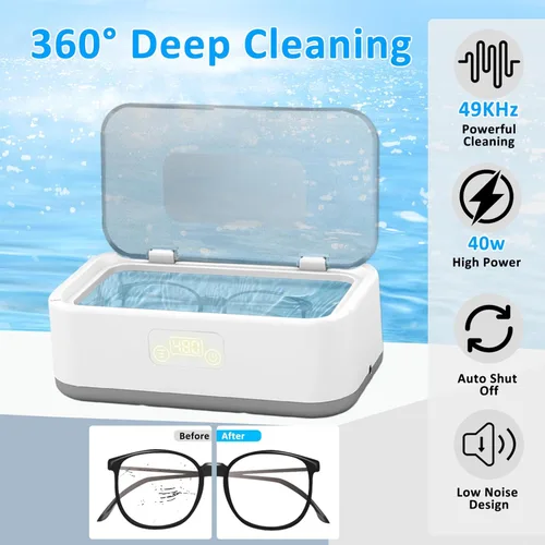 Vista 2 de Limpiador ultrasónico de joyas, máquina ultrasónica de 49 KHz, máquina de limpieza ultrasónica de 27.1 fl oz con 5 modos de temporizador, limpiador