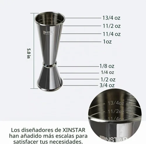 Vista 3 de Jigger profesional para bartending, jigger de cóctel japonés de alta calidad con 8 medidas en el interior, herramientas de medición de barra