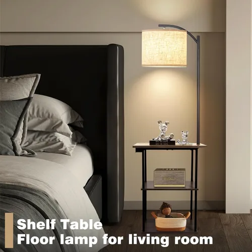 Vista 5 de PESRAE Lámpara de pie con mesa, lámparas para mesita de noche con estación de carga (USB y tipo C y puerto de CA), bombilla LED de 3 temperaturas