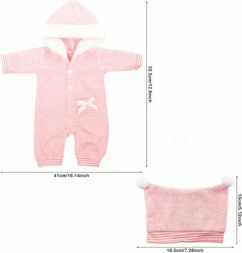 Vista 5 de Ropa de muñeca de bebé de 14 a 16 pulgadas con capucha y gorro hecho a mano