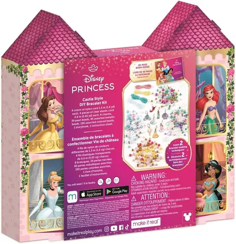 Vista 2 de Make It Real: Disney Princess: Kit de Pulseras de Bricolaje Estilo Castillo - Juego de Joyería de 332 Piezas, Crea 12 Pulseras, 8 Dijes Exclusivos
