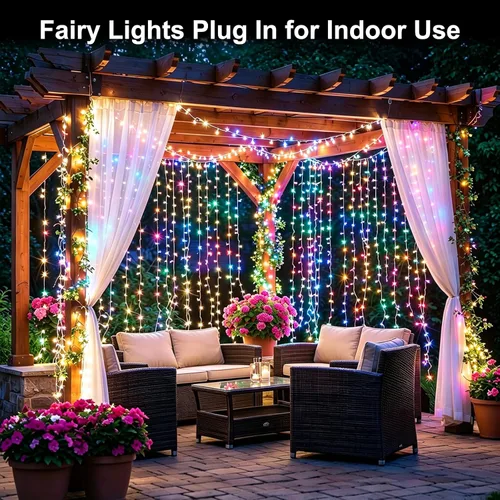 Vista 6 de Luces de Navidad de 100 pies con 300 LED enchufables, luces de hadas impermeables para exteriores e interiores con temporizador y 8 modos, luces