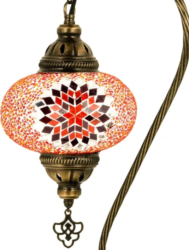 Vista 9 de Lámpara turca de mesa con 10 variantes Lámpara turca marroquí con base de bronce Lámpara de noche Tiffany con cuello de cisne hecha a mano