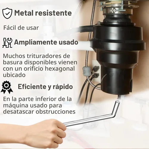 Vista 6 de Llave de eliminación de basura, herramienta Allen de eliminación de basura, compatible con InSinkErator eliminación de basura