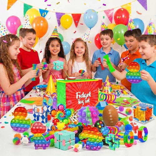 Vista 6 de Juguetes para estirar, paquete de 126 recuerdos para niños de 8-12 y 4-8 años, juguetes sensoriales a granel para autismo, juguetes de caja