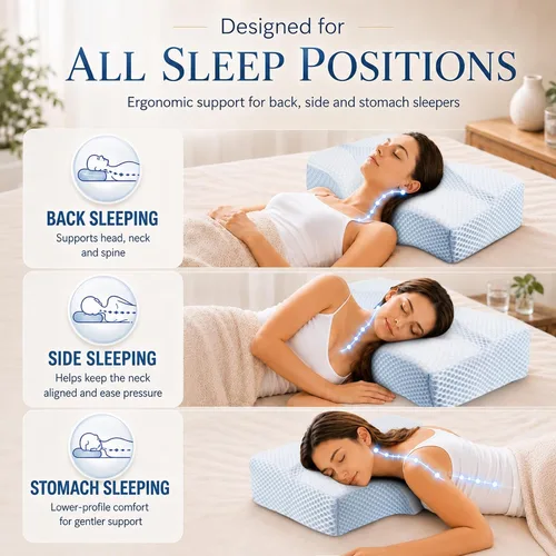 Vista 5 de Almohada de espuma viscoelástica para dormir, almohada cervical para aliviar el dolor de cuello, almohada ortopédica de apoyo para el cuello