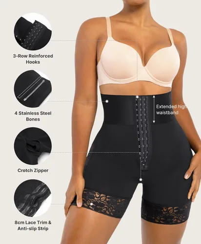Vista 2 de SHAPELLX Shorts Moldeadores de Cuerpo de Cintura Alta Shapewear para Mujeres Control de Abdomen Adelgazamiento de Muslos Shorts Deslizantes
