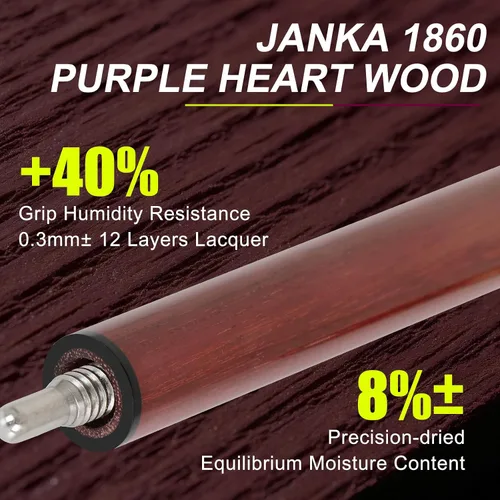Vista 4 de Carbon Fiber 3-Piece Jump Break Cue Stick Purpleheart Rear For jumping/breaking home & bar game, 21-28oz, 58 inch, 13mm phenolic tip, 3/8*8 joint