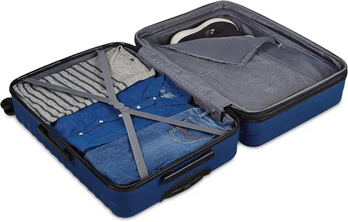 Vista 4 de Tienda Basics Equipaje de maleta expandible con ruedas rígidas, Azul marino, Spinner