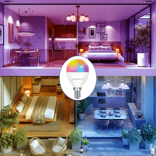 Vista 8 de Bombilla inteligente A15, bombillas LED WiFi E12, compatible con Alexa Google, paquete de 4 5W 40W Equivalent, RGB Color Changing Light Bulbs