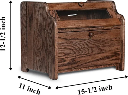 Vista 3 de CONSDAN Panera de madera maciza de roble para encimera de cocina, contenedor de pan de doble capa para almacenamiento de pan, caja de pan de gran