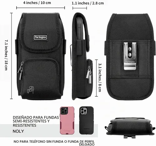 Vista 4 de Perilogics Funda de nailon para cinturón de teléfono celular compatible con iPhone 17 Pro Max, 16 Pro Max, 16 Plus, 15 Pro Max, 15 Plus, 14 Pro Max