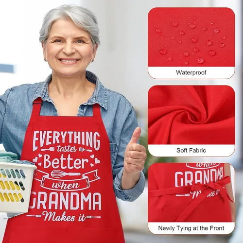 Vista 4 de Delantales divertidos para hombres, delantales de cocina profesionales con dos bolsillos, delantal de chef ajustable, delantal con babero para regalo