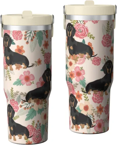 Vista 37 de Dachshund - Vaso de viaje aislado de acero inoxidable de 20 onzas con asa y pajilla, regalo para mujer, para el Día de la Madre, a prueba de fugas