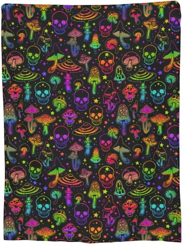 Vista 7 de Manta de calavera de hongo, forro polar, suave, ligera, acogedora, cálida, para niños y adultos, para cama, sofá, campamento, 80 x 60 pulgadas