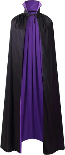 Vista 11 de Reversible Velvet Hooded Vampire Cape, Halloween Cosplay Costume Capucha Borgoña