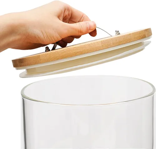 Vista 7 de Dispensador de tanque de almacenamiento de grano de 7.5L/5L con base+válvula+taza+taza de vidrio de arroz de cereales de harina de frijoles