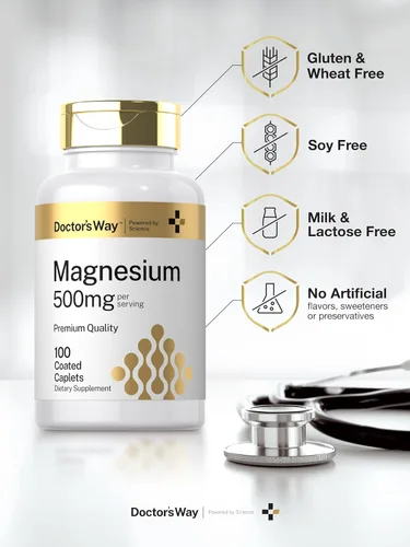Vista 5 de Doctor's Way Suplemento de magnesio de 500 mg 100 cápsulas recubiertas Óxido de magnesio Vegetariano, sin OMG, sin gluten