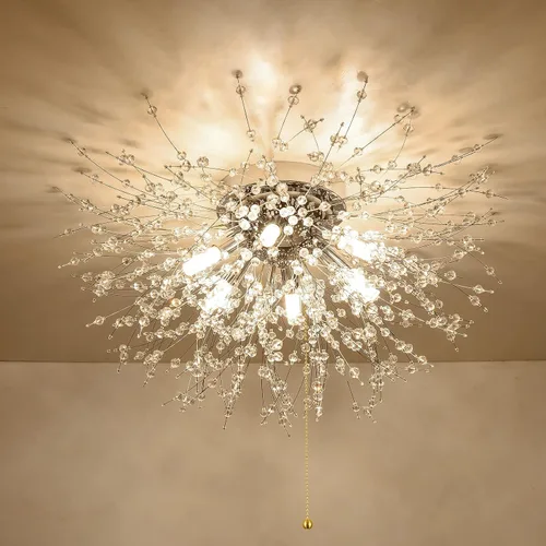 Vista 13 de HMVPL - Candelabro cromado de cristal, fuegos artificiales, moderno, mini, con 4 luces, lámpara colgante de techo, Sputnik, adecuado