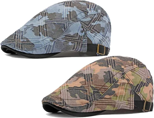 Vista 13 de Paquete de 2 gorras planas de algodón a cuadros para hombre, diseño de Ivy Cabbie Golf Gatsby