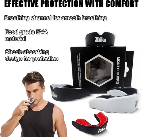 Vista 2 de Protector bucal deportivo de doble capa para adultos y jóvenes con funda, protección dental para boxeo, fútbol, artes marciales mixtas, hockey
