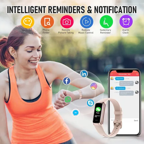 Vista 6 de Monitor de actividad física, reloj de fitness con frecuencia cardíaca 24/7, monitor de sueño y oxígeno en sangre, rastreador de pasos con pantalla