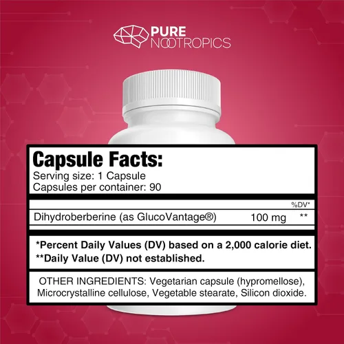 Vista 7 de Pure Nootropics Suplemento de dihidroberberina (GlucoVantage) 100 mg, 90 Super berberina, biodisponibilidad mejorada, cápsulas vegetarianas pequeñas