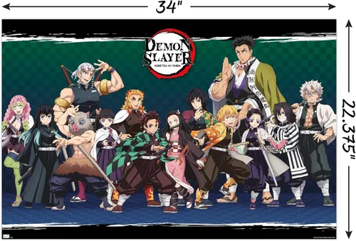 Vista 3 de Demon Slayer - Póster de pared alineado, 34 pulgadas de largo x 22.4 pulgadas de ancho, versión sin marco