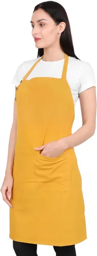 Vista 20 de Delantal de cocina de algodón resistente a las gotas de agua con delantales ajustables para mujer con bolsillos 8 opciones de color para cocinar