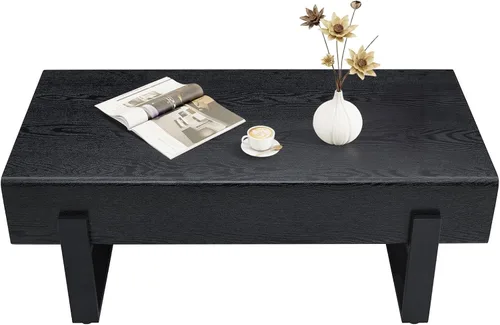 Vista 3 de Mesa de Centro Rectangular de 47.24", Mesa de Centro de Madera con Tablero de 7.8" de Grosor, Patas de Metal, Esquinas Redondeadas para Sala