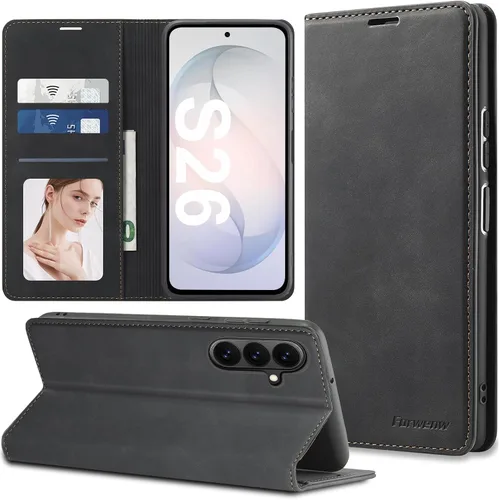 Vista 51 de Funda de piel con tapa para Samsung Galaxy Z Flip 3, con protección de bisagra, delgada y magnética tipo cartera [1 tarjetero], funda protectora a