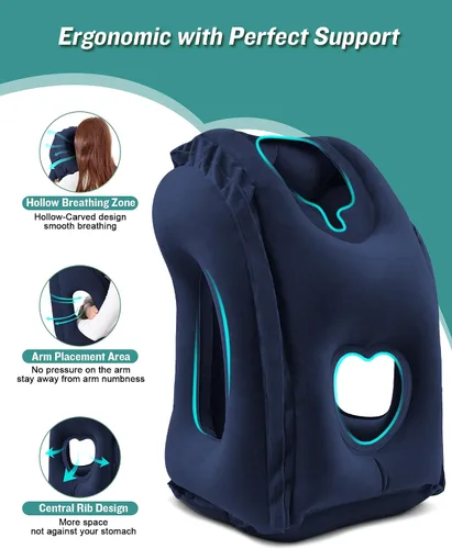 Vista 4 de JefDiee Almohada inflable de viaje y almohada inflable para descanso de pies, artículos esenciales de viaje para adultos, ideal para avión, oficina