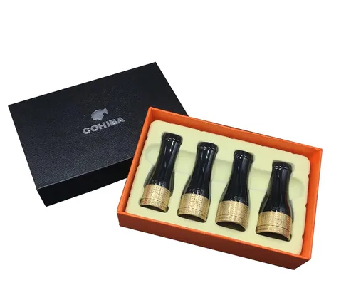 Vista 6 de 4 tamaños de cigarrillos titular de boquilla de puro cobre resina escultura patrón cigarro tubo conjunto (oro)