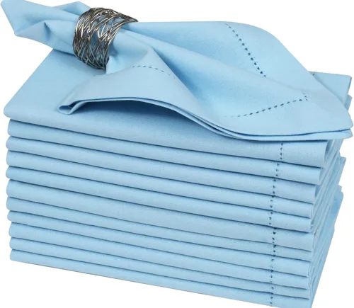 Vista 2 de Bedding Craft Juego de 12 Servilletas de Tela para Cena – 18x18 Azul Aéreo con Aspecto de Lino y Dobladillo Decorativo – Suaves, Lavables a Máquina