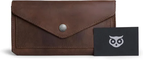 Vista 5 de Hide & Drink, Cartera grande de cuero para mujer, organizador de dinero, billetes planos, bolsa, estuche, elegante, hecho a mano, Bourbon Marrón