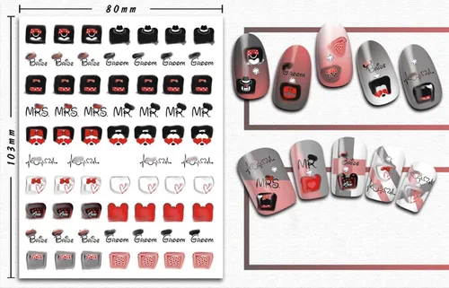 Vista 3 de Calcomanías de uñas para San Valentín, 3D autoadhesivas, lindas calcomanías de uñas, calcomanías románticas de amor, corazón de dibujos animados