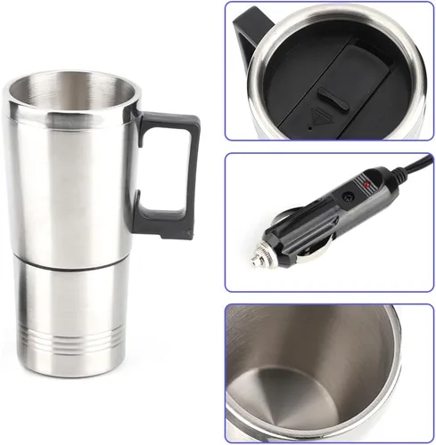 Vista 5 de Tiiyee Taza de calefacción para automóvil de 12 V, taza calentada para automóvil, acero inoxidable, hervidor eléctrico de viaje, calentador de agua