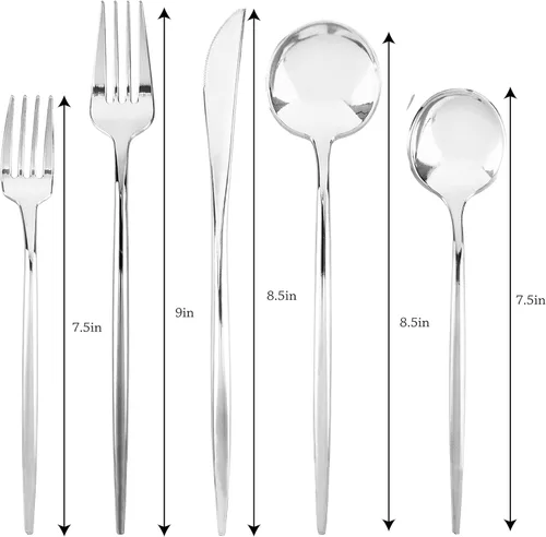 Vista 2 de Novedad moderna cubiertos, cubiertos, tenedores desechables de plástico de lujo plateado 32