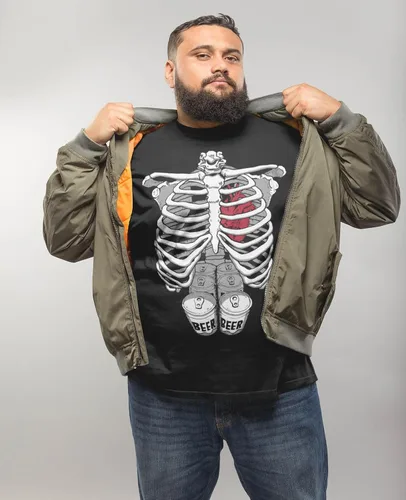 Vista 2 de Camisa de esqueleto para hombre, disfraz de caja torácica para adultos, divertidas camisas de Halloween para hombres