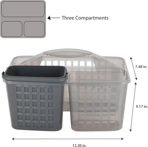 Vista 4 de Bath Bliss 2 en 1 portátil, organizador de ducha y baño para champú, acondicionador, jabón y cosméticos, en bolsa de baño gris (26118-GRIS)