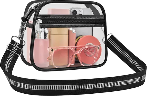 Vista 14 de Bolsa transparente para eventos de estadio, bolsa transparente para mujer, bolsa cruzada, correa de hombro ajustable para conciertos, deportes