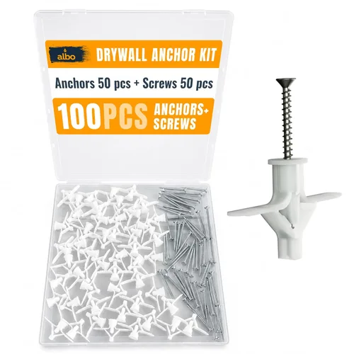 Vista 9 de Kit de anclaje para paneles de yeso Albo Anclajes de pared huecos con tornillos 50 piezas. (Anclaje gris 25 piezas + tornillos 25 piezas) Anclajes