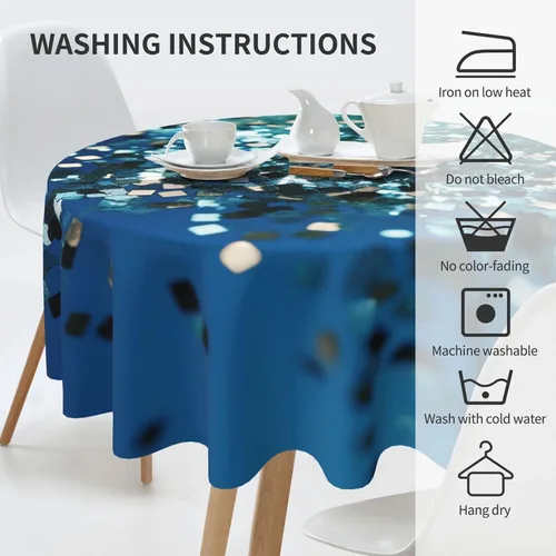 Vista 2 de Round Tablecloth for Dining Table 60 Inch Fabric Table Cover Glittered Blue Background Water Resistant Circular Table Cloth for Kitchen Farmhouse