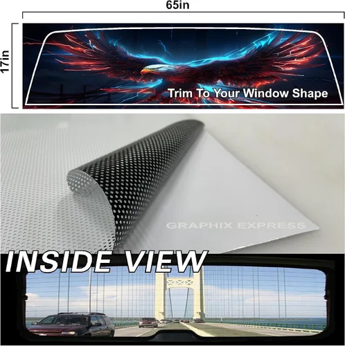 Vista 5 de GRAPHIX EXPRESS Gráficos para ventana trasera de camión (P549 American Flag Eagle), envoltura de vinilo universal transparente para ventana trasera