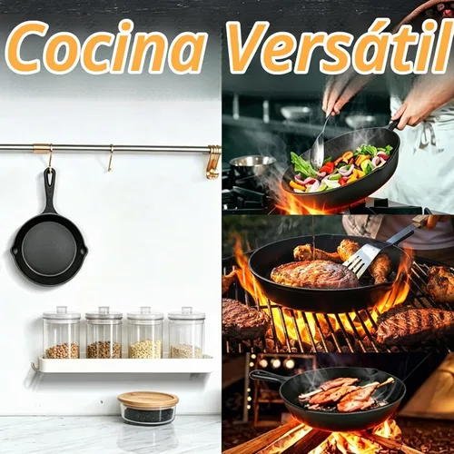 Vista 4 de Cast Iron Skillet Set 3 Piece 6 8 10 Inch Pre-Seasoned Frying Pan Sartén de hierro fundido con asas resistentes al calor para estufa, fogata