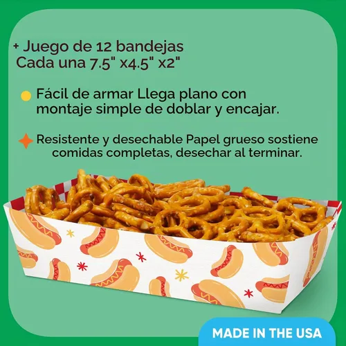 Vista 3 de Big Dot of Happiness Bandejas de comida para perros calientes, botes de comida desechables para verano, cumpleaños, barbacoa, fiesta de picnic