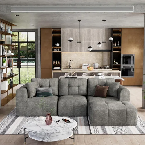 Vista 11 de Squireewo Sofá seccional modular de 110" con asiento profundo, sofá en forma de L sin costuras tapizado en forma de nube con otomano convertible