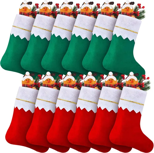 Vista 7 de Skylety 12 calcetines azules de fieltro de Navidad para decoración a granel, 14.96 x 9.84 pulgadas, tela no tejida, para árbol de Navidad, adornos